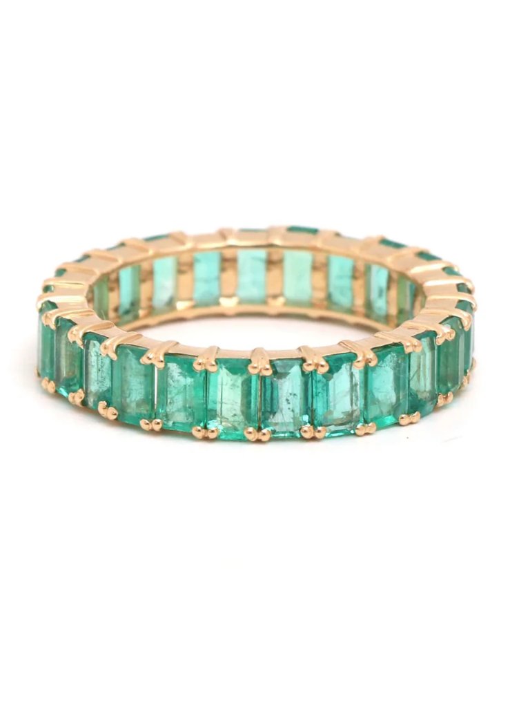 Emerald Cut Green Emerald 14k (18k Custom) Gold Full Eternity Band Ring